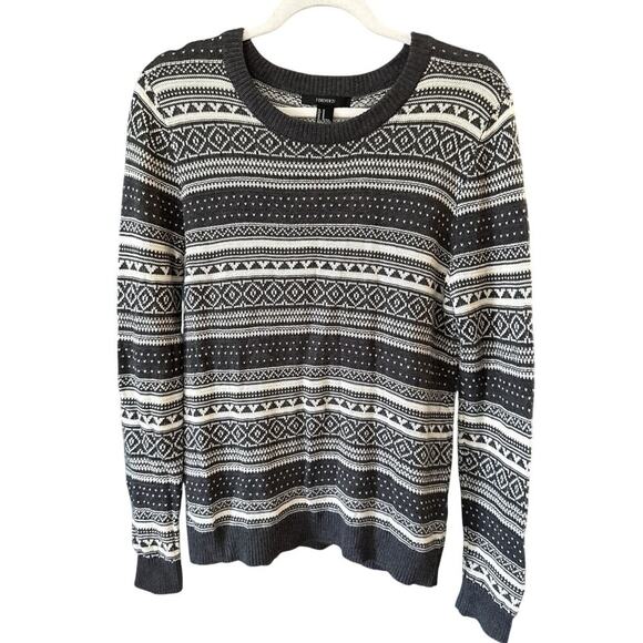 Womens Fair Isle Nordic Knit Sweater Size Medium Geometric Aztec Print Gray Prep - Picture 1 of 7